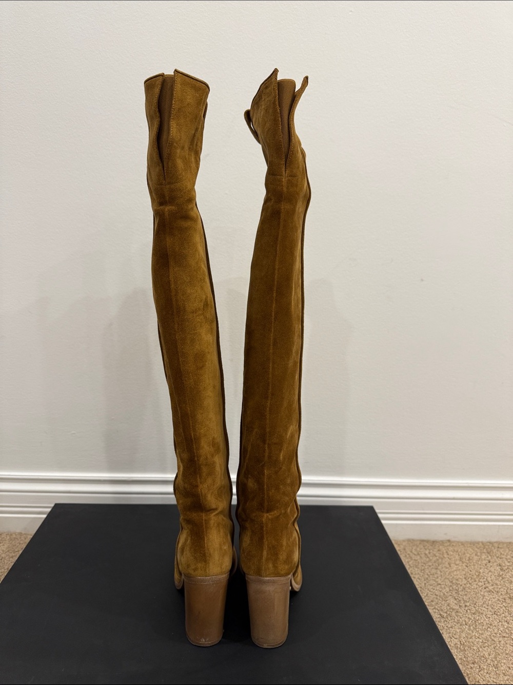 Laurence Dacade Camel Suede Over The Knee Boots EU 37 Stretch Back Basette style - Picture 4 of 9